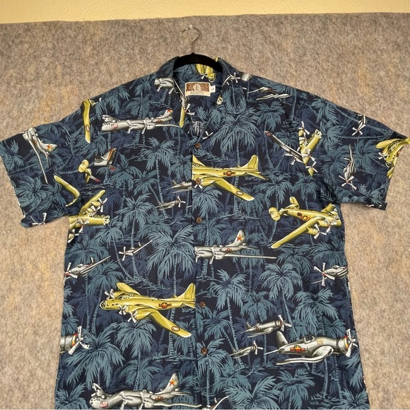 Kalaheo Fighter Bomber Airplane Hawaiian Beach Summer Military Camp Shirt - Sz L - Picture 6 of 15